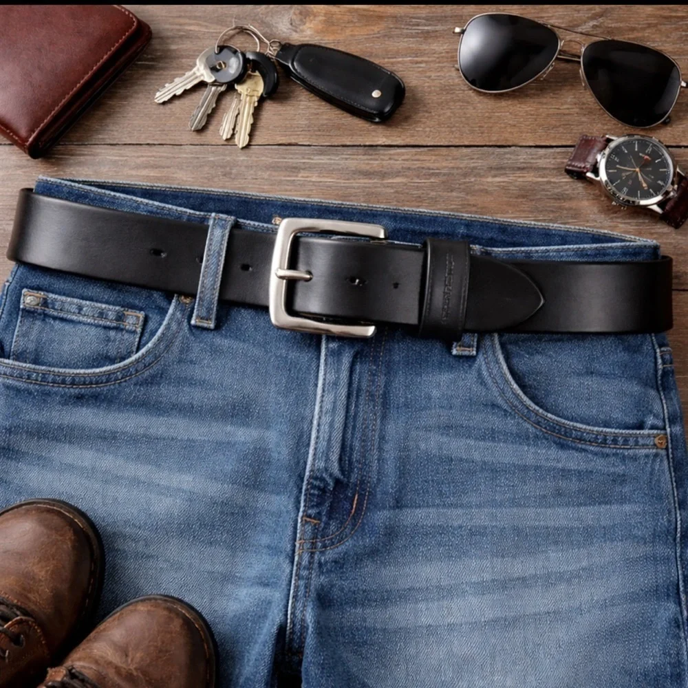 NEW Carhartt Sz 44 Journeyman Cowhide Black FullGrain Leather Silver Buckle Belt